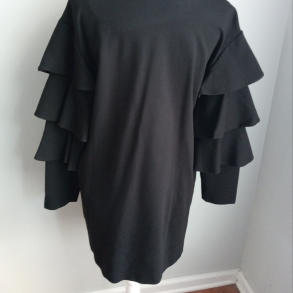 JOSEPH RIBKOFF BLACK TIERED SLEEVE PEARL BUTTON COAT SIZE 4. - Picture 7 of 13